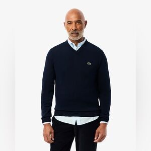 Vintage Lacoste Navy 100% Cotton V-Neck Sweater, Size 10R (5XL)